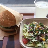 menu with jackvood jackfruit bbq) and salad at Voodies in Vienna