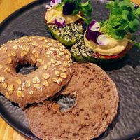 Avocado filled woth hummus on a bagel at The Avocado Show - Stalpertstraat in Amsterdam