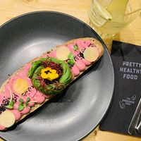 Beetroot hummus with avocado at The Avocado Show - Stalpertstraat in Amsterdam