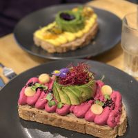 The Heart Beet Rose Toast (Mango Curry Tango Toast in the back) at The Avocado Show - Stalpertstraat in Amsterdam