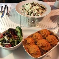 Veggie shepherds pie with green salad. at Blue Plate Diner in Edmonton