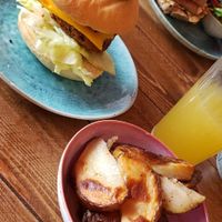 Chick'n burger and chips at Humblest of Pleasures in Hebden Bridge