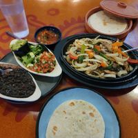 Begin fajitas, no rice because the rice has butter in it at Red Mesa Grill in Boyne City