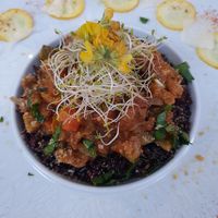 Tofu, veggies and black rice. Amazing spices!! at A Casa Leca in Ajaccio