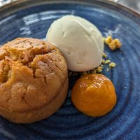 Carrot cake with vegan vanilla ice cream   at Oxo Tower Restaurant in South East London