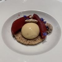 Hibiscus pannacotta (seasonal set menu dessert)  at Oxo Tower Restaurant in South East London