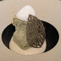Unique: white chocolate, pistachio, matcha on tangy lemon cream at Casa Albets in Lladurs