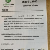 Menu at Le Vert a Boire in Sainte-anne-des-monts