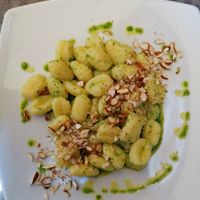 Vegan gnocchi with Rucola pesto and almonds at Trattoria Di Mirko in Alghero