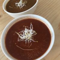 Indian lentil soup and paprika soup at ETN saladebar in Enschede
