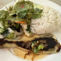 Spicy Green Curry Mixed Veggies, Tofu-Seitan & Grilled Eggplant   at Saigon Lotus in Toronto