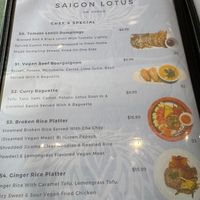 Part of the menu at Saigon Lotus in Toronto