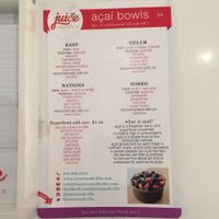 acai bowl menu at Juice in Nashville