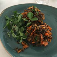 Portobellosvampe med linser og grøntsager fra øen   at Samso Perlen in Samso