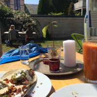 3 tacos for 99 NOK and a juice in their back yard   at Spiregarden in Kristiansand