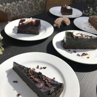 Açaí,matcha,snickers, chocolate, licorice raw cake at Spiregarden in Kristiansand