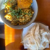 Curried vegetables with buss-up-shut, potatoes and pumpkin at Callaloo Trinidadian Kitchen in Lancaster