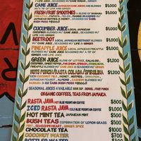 Juice Menu  at Rasta Ade Refreshments in Negril