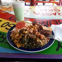 Read first plate description. 
Smoothie:  Almond punch with cane juice... not to miss  at Rasta Ade Refreshments in Negril
