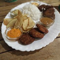 Escalopitas de quinoa&lenteja + salsas at El Sibarita in Lanzarote