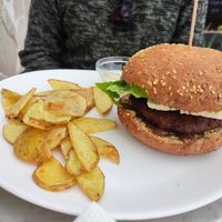 Lentil burger with vegan curry sauce at El Sibarita in Lanzarote