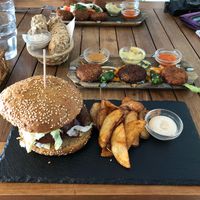 vegan burger and quinoa escalopines at El Sibarita in Lanzarote