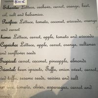 Salads menu at El Sibarita in Lanzarote
