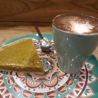 Hot chocolate with a vegan lemon basilic pie at Pickles in Lille