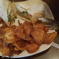 Hummus wrap - with nice combo of marinated peppers and fresh veggies. Has feta but can skip to make vegan. at Yorkholo Brewing Company in Mansfield