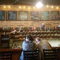 Cool mugs at bar, lots of beer options at Yorkholo Brewing Company in Mansfield