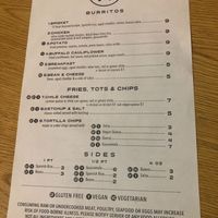 Menu  at Sister Bar in Albuquerque