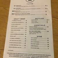 Menu at Sister Bar in Albuquerque