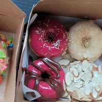 This was was an awesome treat !! Love that it served  everyone's  needs ... the vegan is also gluten free.. 2 separate  stations !! No cross contamination.  You build them on the s at Benny's Donuts in Corvallis