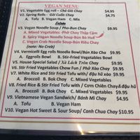 vegan menu at Vietnamese Noodle House in North Syracuse
