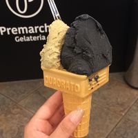 Sicilian pistachio and "The Ninja" (black sesame) at Premarché Gelateria in Kyoto