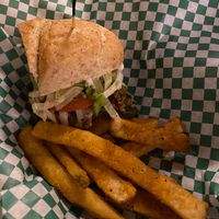 Mock-Chicken Delight -
Mock-chicken, sauteed mushrooms, peppers & onions, melted vegan cheese, with fresh lettuce, tomato, and Vegenaise on a whole wheat hoagie  at Loggers Tap House in Roseburg