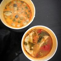 small soups - thai curry soup and wonton tom yum soup at Amitabha in Prague