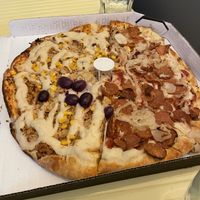 Half chicken with cheese, half calabresa pizza  at Pop Vegan Food in Sao Paulo