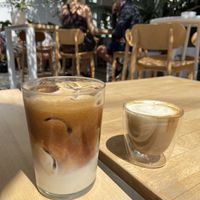 Iced latte and cappuccino - both with soy milk   at Bowl in Mykonos
