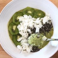 Green smoothie bowl  at Bowl in Mykonos