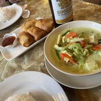 Thai green curry and spring rolls  at Dow Vegan Restaurant in Koh Phi Phi
