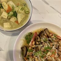 Green curry and Thai salad with vegan duck  at Dow Vegan Restaurant in Koh Phi Phi