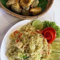 Fried broccoli and green curry tofu fried rice  at Dow Vegan Restaurant in Koh Phi Phi