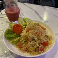 Fried rice pineapple (asked to add tofu) + strawberry smoothie   at Dow Vegan Restaurant in Koh Phi Phi