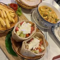 Pita schnitzel and massamam curry  at Dow Vegan Restaurant in Koh Phi Phi