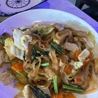 Noodles and “chicken” with black soy   at Dow Vegan Restaurant in Koh Phi Phi