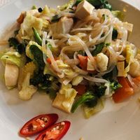 Vegetables with Tofu and Pad Thai noodels at Dow Vegan Restaurant in Koh Phi Phi