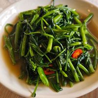 Stir fried morning glory at Dow Vegan Restaurant in Koh Phi Phi
