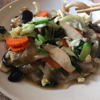 Friend noodles mushrooms (Large noodles) at Dow Vegan Restaurant in Koh Phi Phi