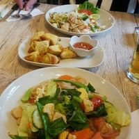 Sweet and sour and pad thai with chicken  at Dow Vegan Restaurant in Koh Phi Phi